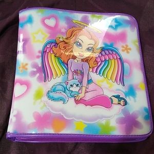 Vintage Lisa Frank Angel 3 Ring Binder with 3 Lisa Frank Folders